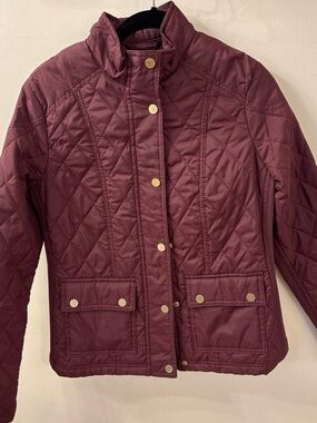 Target Quilted Burgundy Puffer Jacket with Gold Buttons